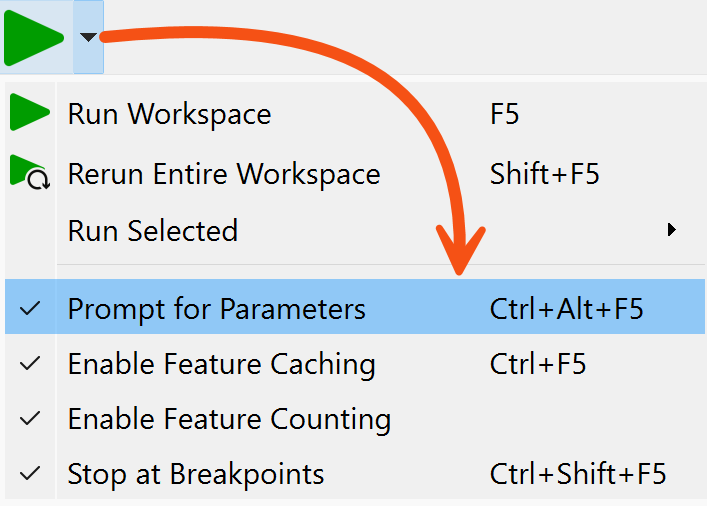 Prompt for Parameters setting in the Run menu